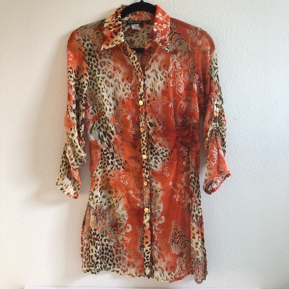 Bella Pelle Crepe Chiffon Print Button Up Top NWOT